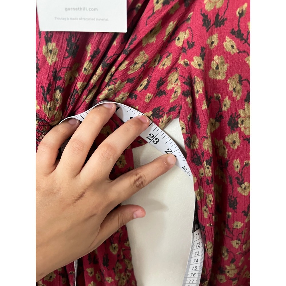 Garnet Hill Womens Burgundy Floral Smocked Waist Boho Midi Dress Size 16 NWT - Picture 8 of 12